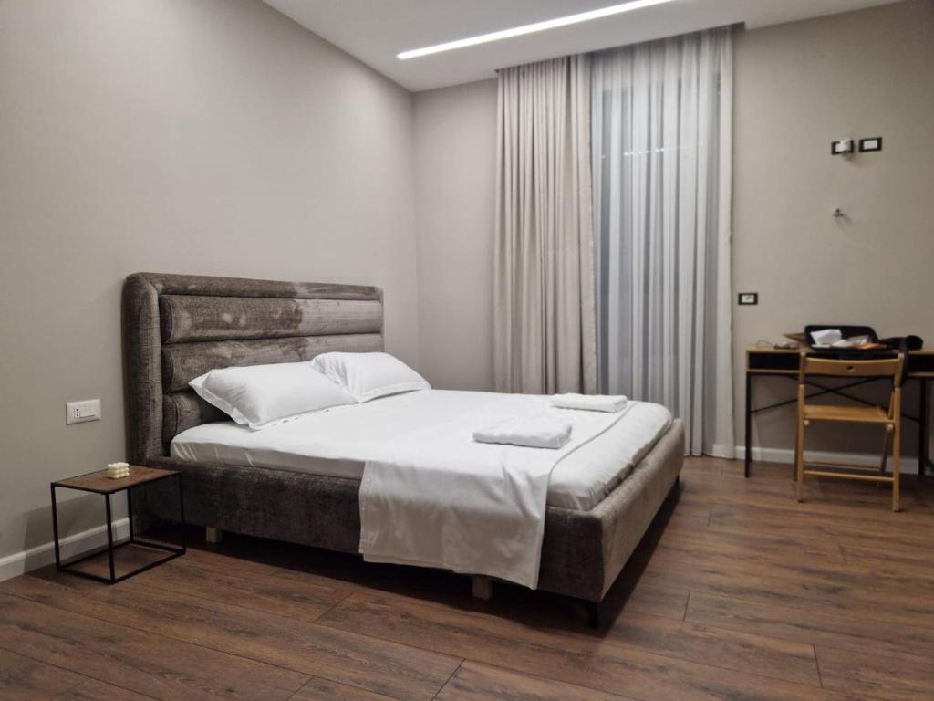 Modern hotel lobby with wooden floors